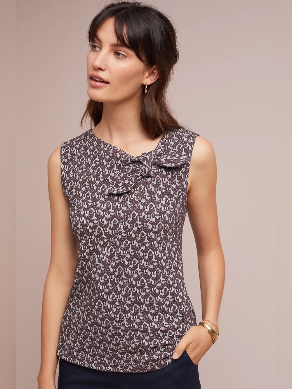 Anthropologie Maeve Tomcat Top Stretch Knit Cat Print Sleeveless Top, Women's XL
